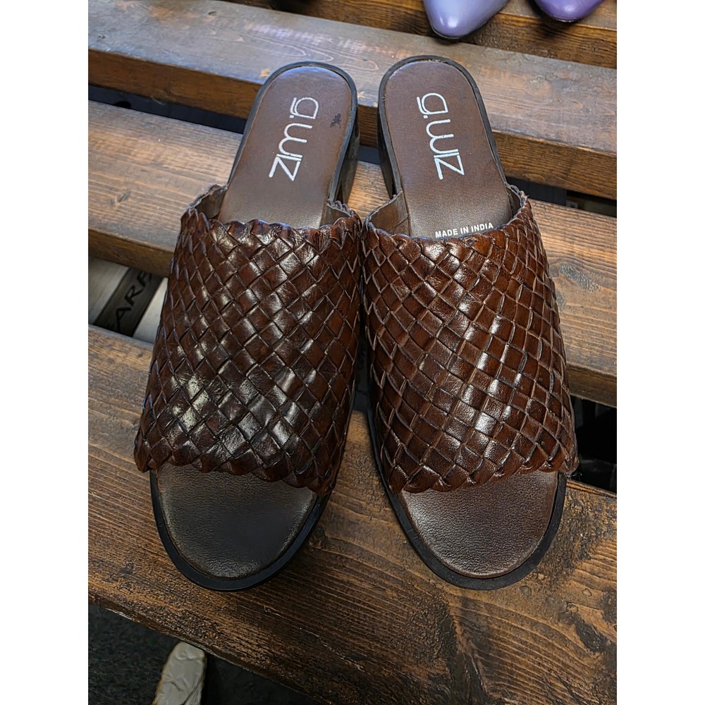 G.Wiz Alanis Womens 6M Brown Woven Leather Slide Sandals Low Block Heel Mules